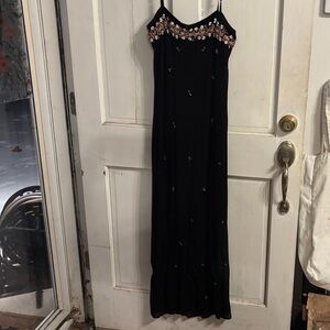 Hugo Buscati Black Maxi Dress with Floral Embroidery